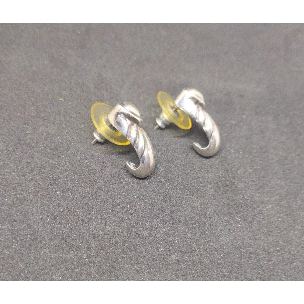 Vintage Sterling Silver Ridged Puffy Dangle Earrings